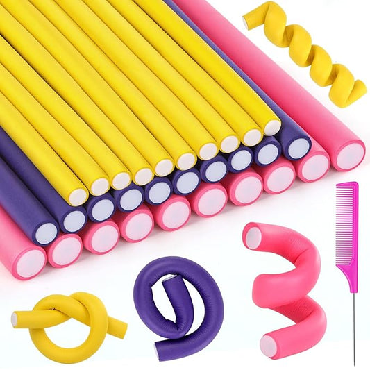 30Pcs 9.45" Flexible Curling Rods No Heat Hair Rollers Curlers with 3 Sizes Foam Curlers Hair Rods for Short and Long Hair-FemmiqueWomen
