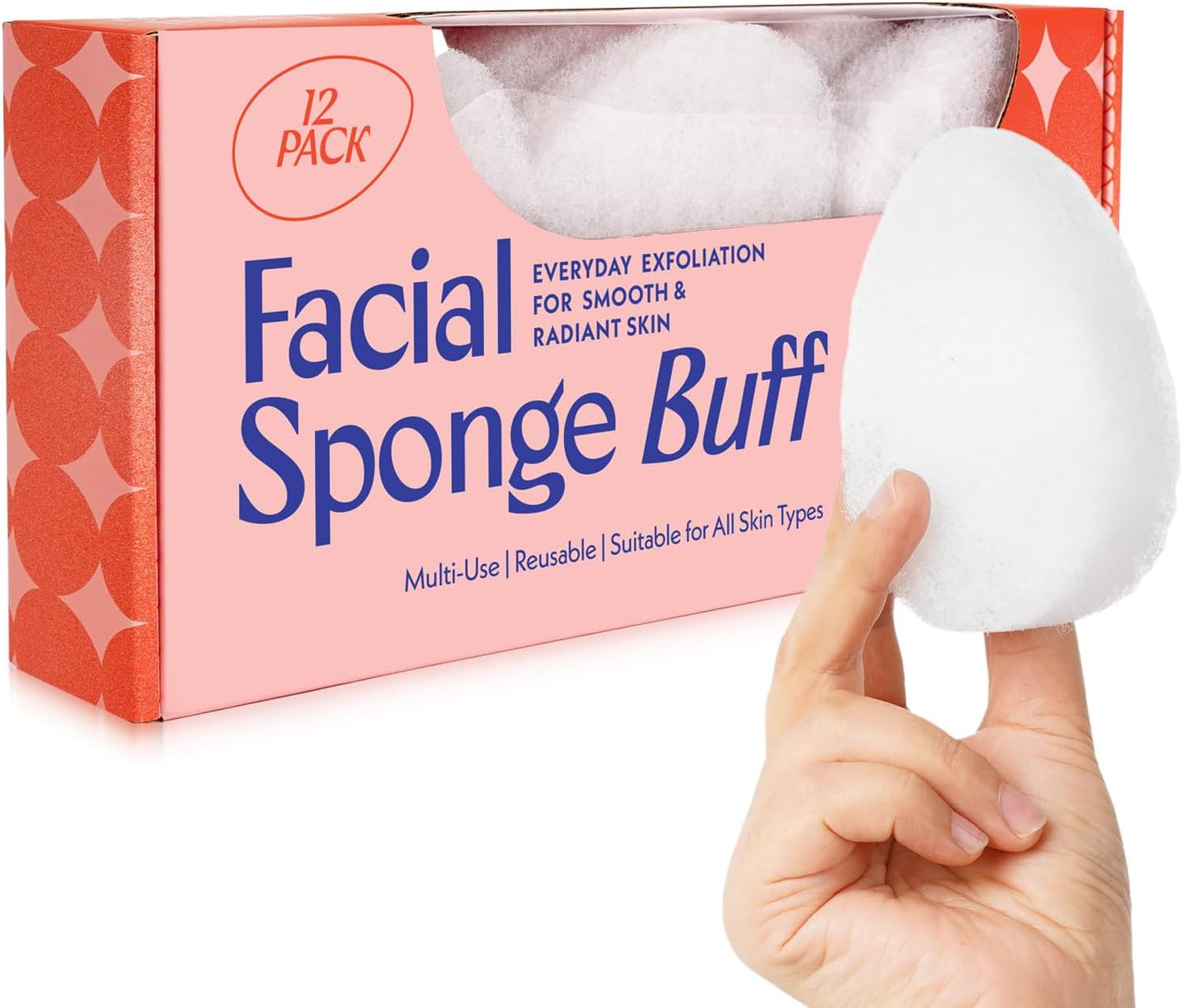 [12 Pack] Regular Exfoliating Facial Sponge for Face - Daily Cleansing Face Scrubber - Exfoliating Pads - Puf for Removing Makeup, Dirt, and Dead Skin - Reusable Face Pads Buf Dirt Away-FemmiqueWomen