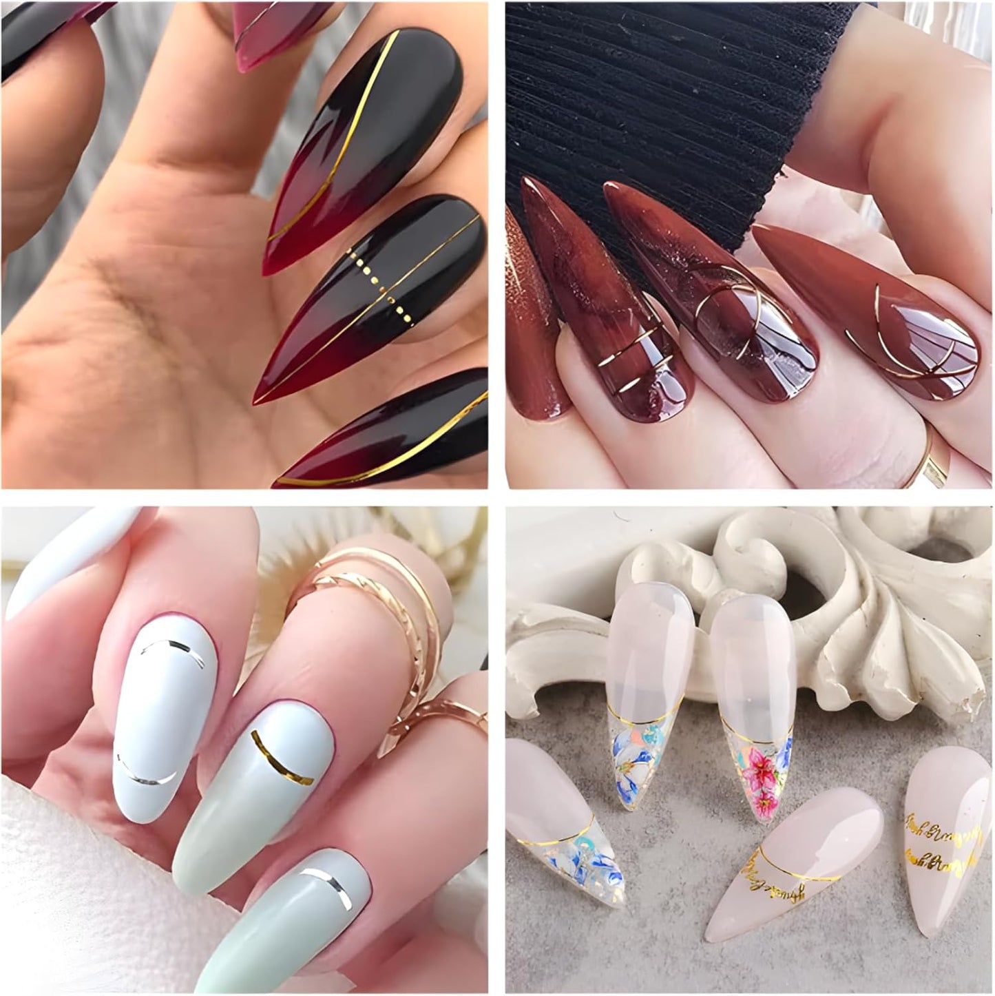 12 Sheets Gold Nail Stickers for Nail Art 3D Self Adhesive Line Nail Decals Gold Nail Art Stickers Gold Stripe Wave Nail Design French Nail Supplies for DIY Manicure Decoration for Women-FemmiqueWomen