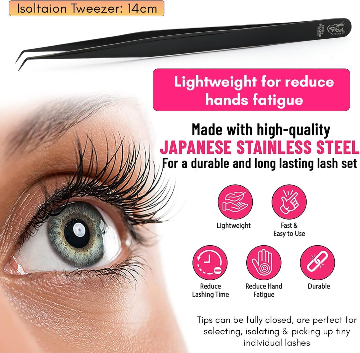 Isolation Tweezer for Eyelash Extensions – 14cm Curved Lash Tweezer, Stainless Steel, Best for Individual Isolation & Classic Lashes, Pinzas para Twisers (Black Titanium)-FemmiqueWomen