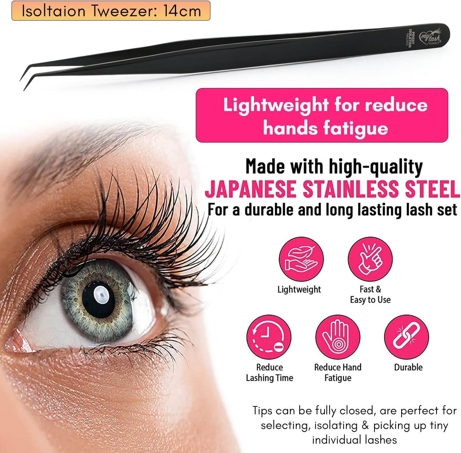 Isolation Tweezer for Eyelash Extensions – 14cm Curved Lash Tweezer, Stainless Steel, Best for Individual Isolation & Classic Lashes, Pinzas para Twisers (Black Titanium)-FemmiqueWomen