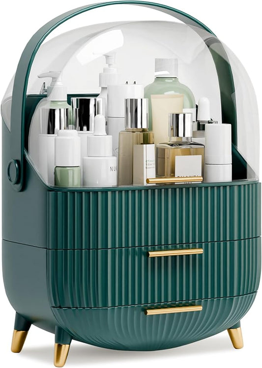 Makeup Organizers and Storage Make up Organizer for Vanity Cosmetics Skincare With Lid and Drawers Display Cases for Countertop Bathroom Women Teenager Girl Gifts(Dark Green)-FemmiqueWomen