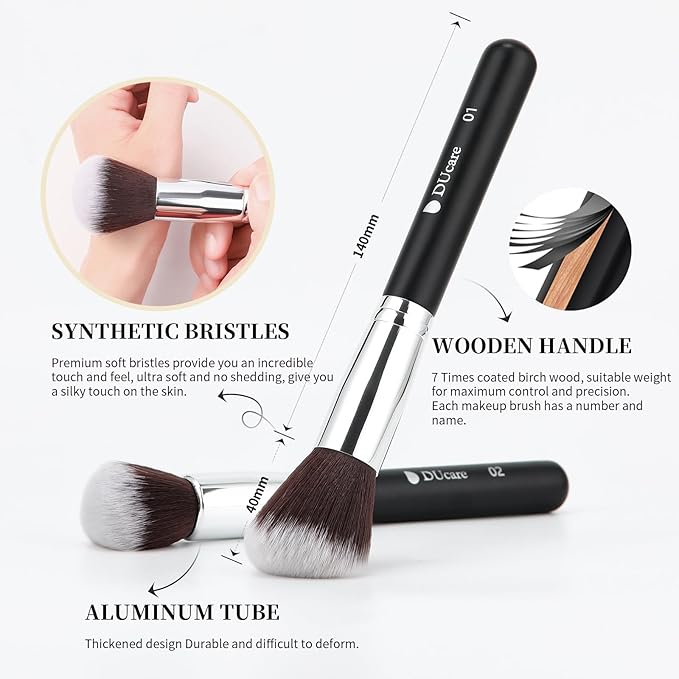 DUcare 15pcs Classic Black Makeup Brush Set with Bag Professional Soft Synthetic Foundation, Blending, Eyeshadow, Powder, Concealer Brushes for Flawless Makeup Application-FemmiqueWomen