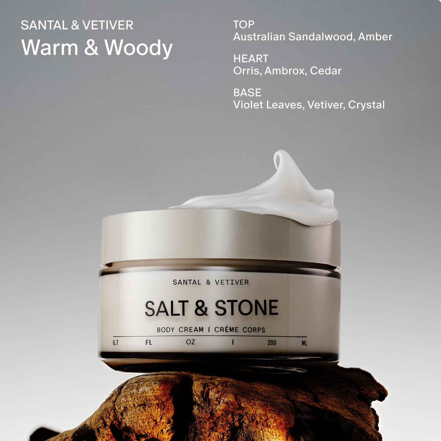 Salt & Stone Body Cream – Santal & Vetiver | Hydrating Formula with Seaweed Extracts, Spirulina & Squalane | Deep Hydration, Skin Barrier Support & Healthy Glow | for all Skin Types (6.7 fl oz)-FemmiqueWomen