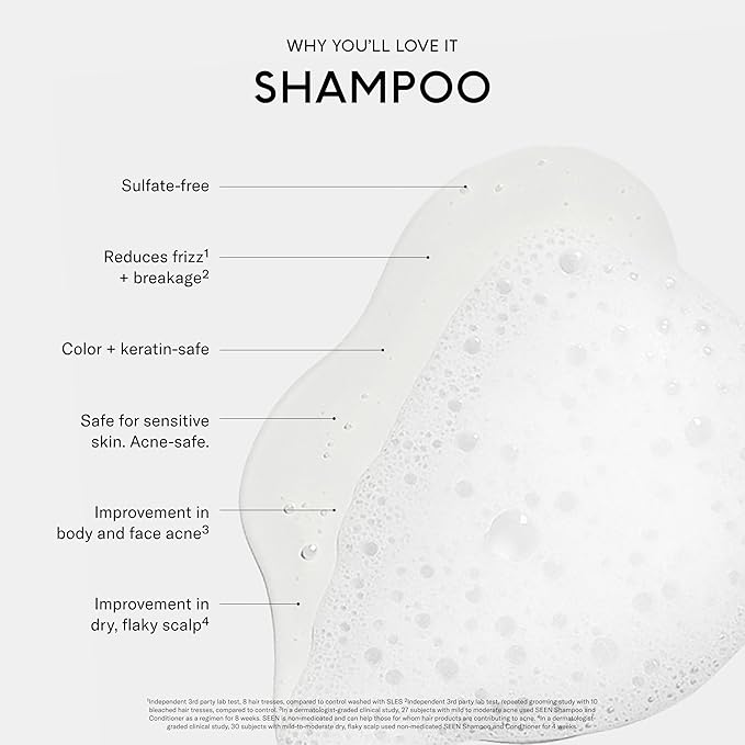 SEEN Shampoo, Fragrance Free - Non-Comedogenic & Sulfate-Free Hair Shampoo- Dermatologist-Developed - Safe for Sensitive, Eczema & Acne Prone Skin-FemmiqueWomen