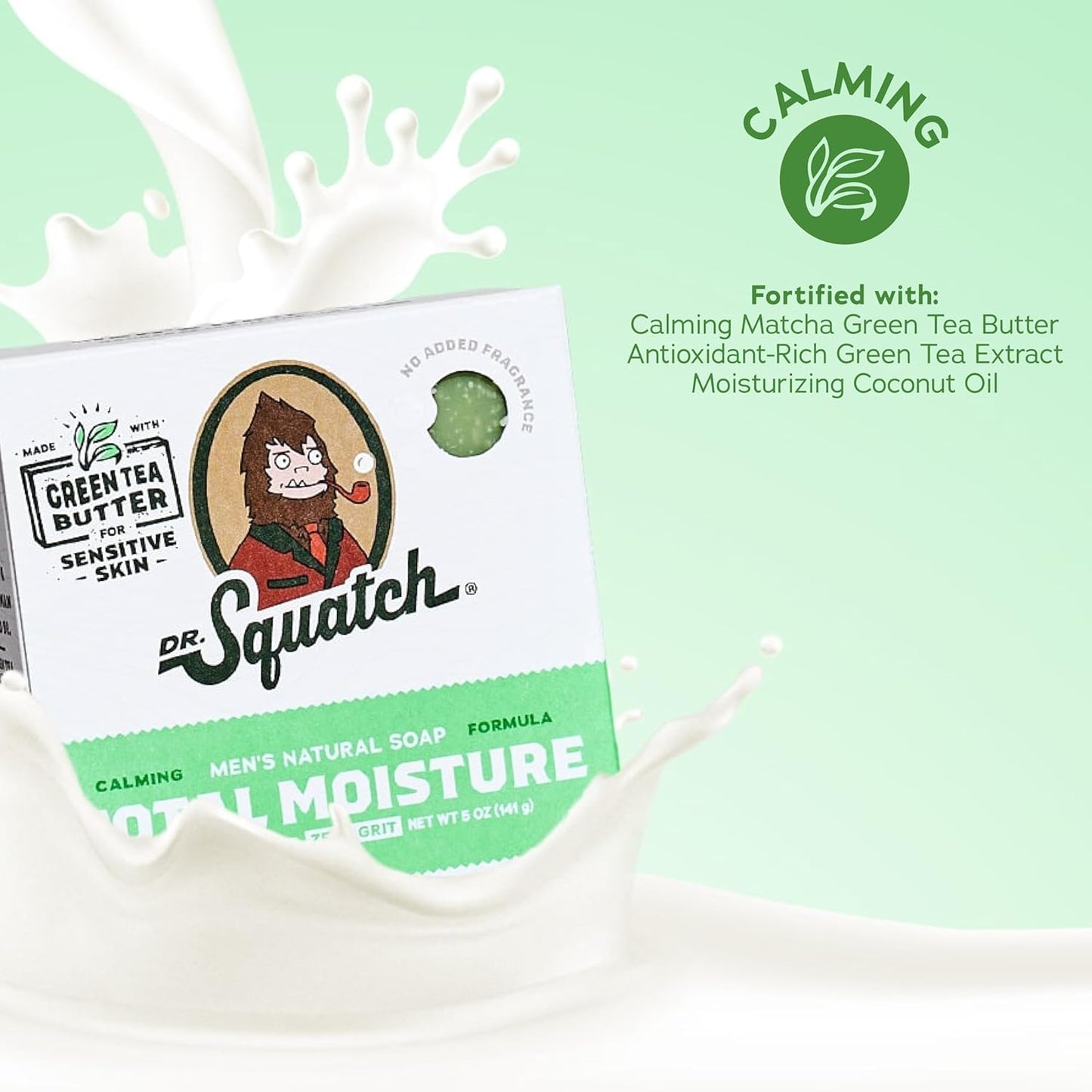 Dr. Squatch NEW Total Moisture Bar Soap for Men - No Added Fragrance Formulated for Sensitive Skin - Green Tea Butter (5 oz, 3-pack)-FemmiqueWomen