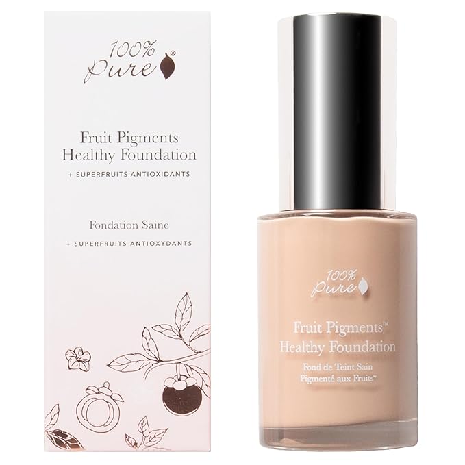 100% PURE Healthy Foundation Full Face Coverage Makeup, Liquid Matte Finish with Anti-Aging Benefits - Vegan Gorgeous Fruit Pigmented White Peach Color (Light with Warm Undertone) - 1 Fl Oz-FemmiqueWomen