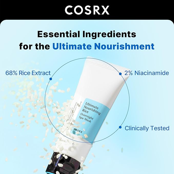 COSRX Ultimate Nourishing Rice Overnight Spa Mask, 60ml / 2.02 fl.oz | Rice Extract 68% and Niacinamide 2%, Korean Skin Care, Animal Testing Free, Paraben Free-FemmiqueWomen
