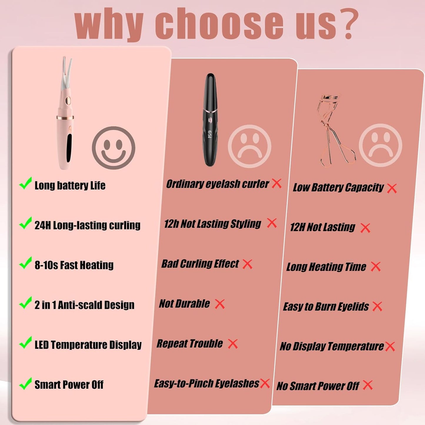 Heated Eyelash Curlers - 2 in 1 Clip- Type Heated lash Curler Best Seller Electric Eyelash Curler LED Display 3 Temp Settings for Makeup Tools USB Rechargeable Natural Curling 24H Long Lasting-Pk C1A-FemmiqueWomen