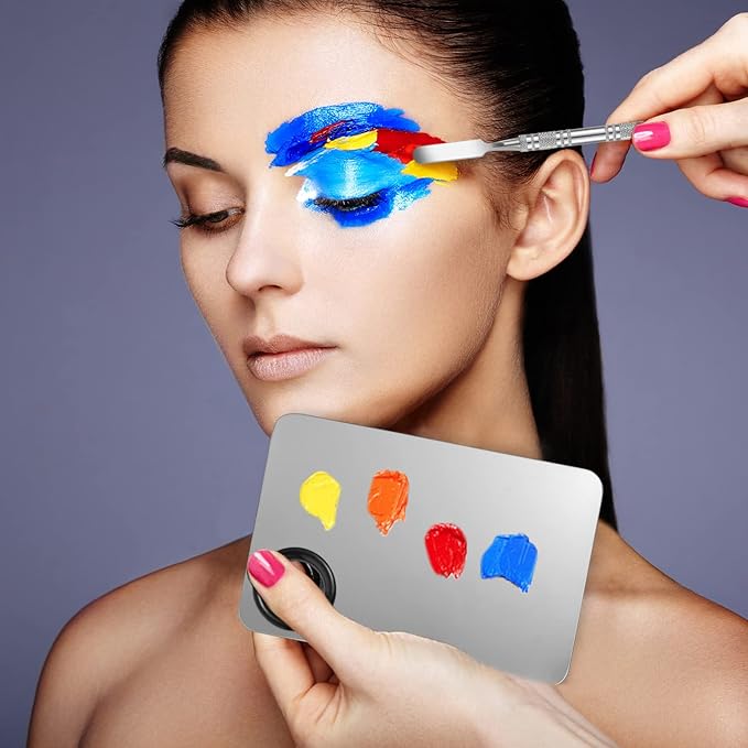 2 in 1 Set Makeup Mixing Palette, Stainless Steel Foundation Palette with Spatula for Mixing Foundation Eye Shadow Eyelash Nail Art-FemmiqueWomen