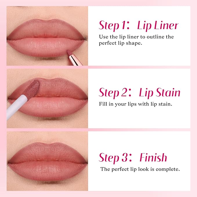 2-IN-1 Lip Liner and Lip Stain, High Pigmented Long Lasting Velvet Lip Tint, Well-Defined Lipliner, Weightless Waterproof Not Animal Tested, Matte Finish Makeup-FemmiqueWomen