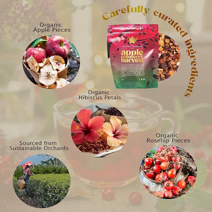 Apple Cranberry Harvest Tea, Organic Loose Leaf Herbal Tea – Real Fruit, Summer Juice, Caffeine-Free, Refreshing Sweet Iced Drink – 4 oz Resealable Bag (Makes 50 Cups)-FemmiqueWomen