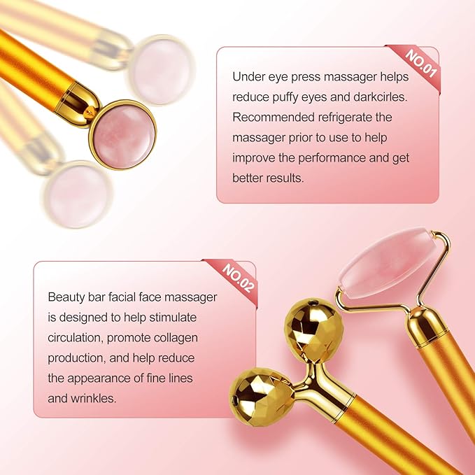 3-IN-1 Electric Jade Roller 3D Roller Facial Roller & Face Massager,Gold-FemmiqueWomen