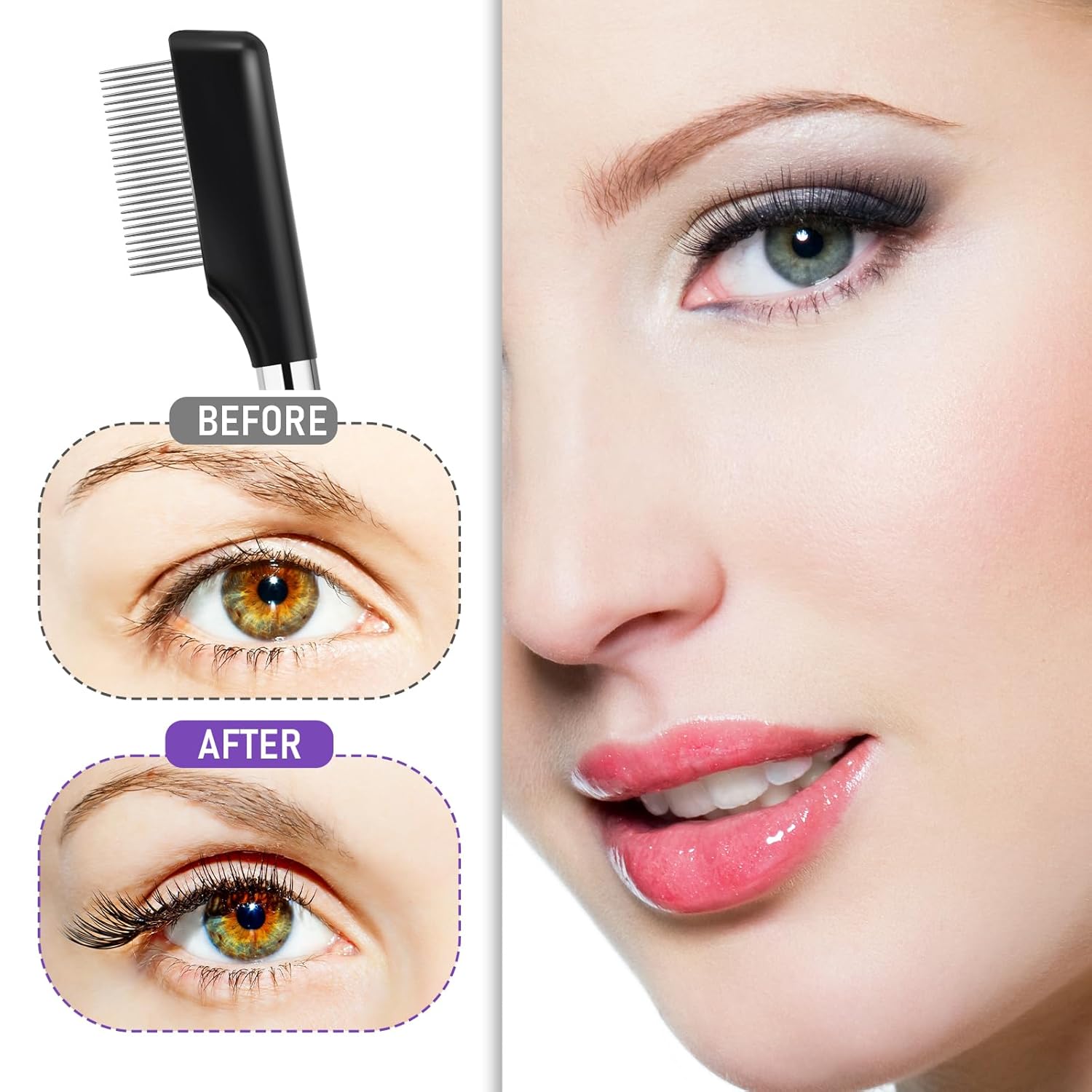 Small Eyelash Comb, 2 Pack Metal Eyelash Brush Eyelash Separator Tool Eyebrow Brush Grooming Eye Lash Separator Grooming Brushes Eyebrow Comb with Metal Teeth Eye Makeup Tool for Women (Short Handle)-FemmiqueWomen