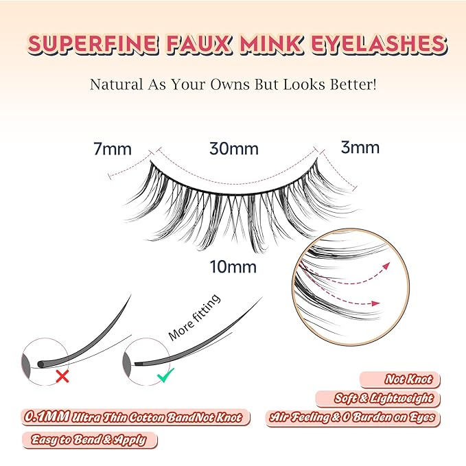 Manga Lashes Natural False Eyelashes 10MM Short Anime Lashes Thin Band Korean Lashes 3D Volume Strip Lashes Wispy Manhua Eyelashes 7 Pair Asian Lashes Siligli-FemmiqueWomen