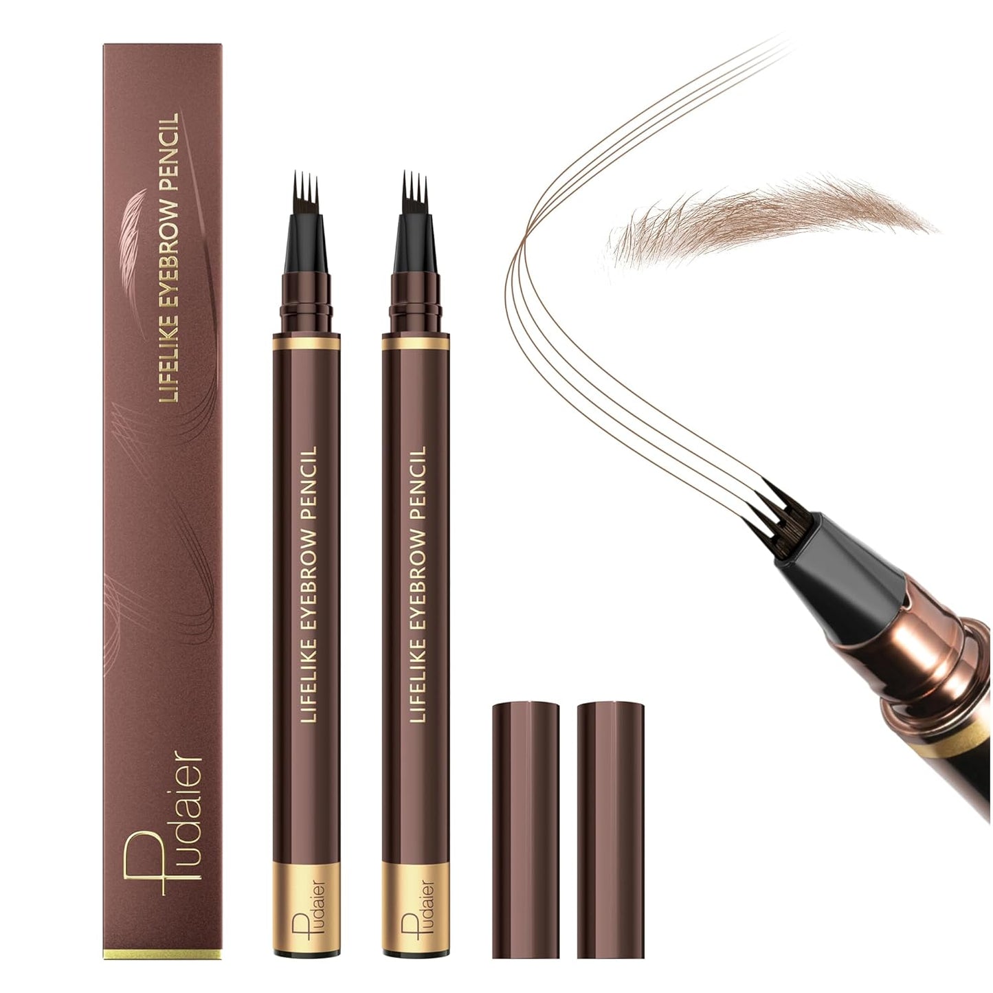 2 Pack Eyebrow Pen, Waterproof Microblading Eyebrow Pencil, 4 Tip Precise Eye Brow Makeup Pen for Women to Effortlessly Create Hair Like Natural Brows, Non Dry Out and Last All Day (Light Brown)-FemmiqueWomen