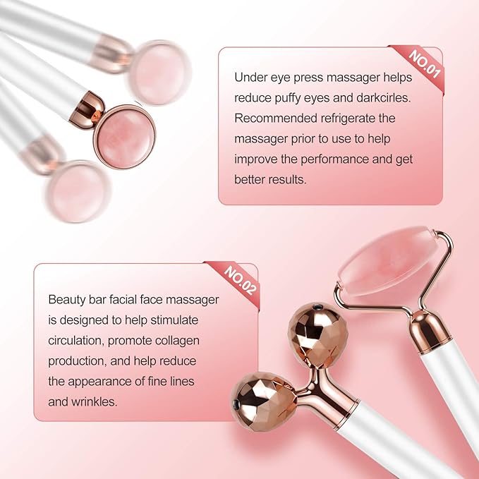 3-IN-1 Electric Jade Roller 3D Roller Facial Roller & Face Massager, Rose Quartz-FemmiqueWomen