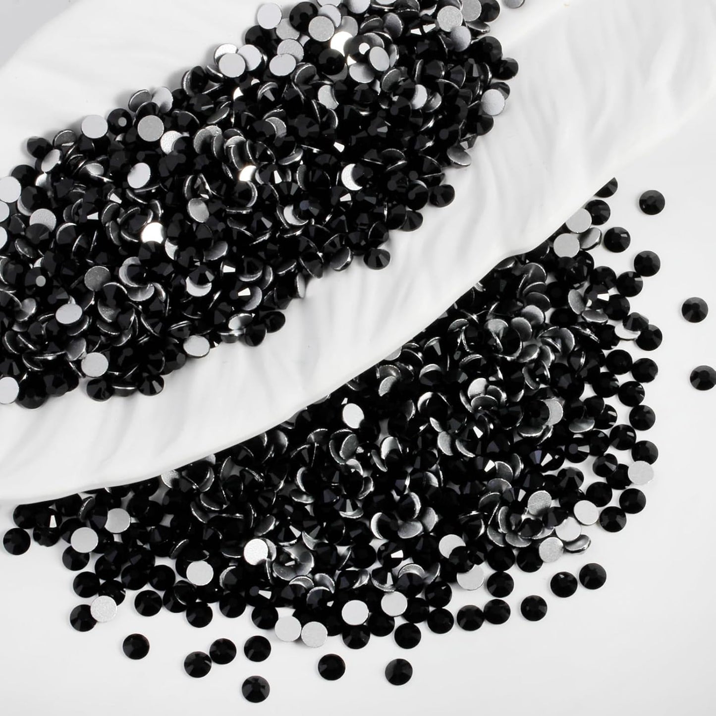 3000PCS SS10 Flatback Rhinestones | 12-Facet Diamond-Cut Glass Gems for Nail Art, Clothing, DIY Crafts |Glue-On Decoration Stones with Silver Backing(Jet Black)-FemmiqueWomen
