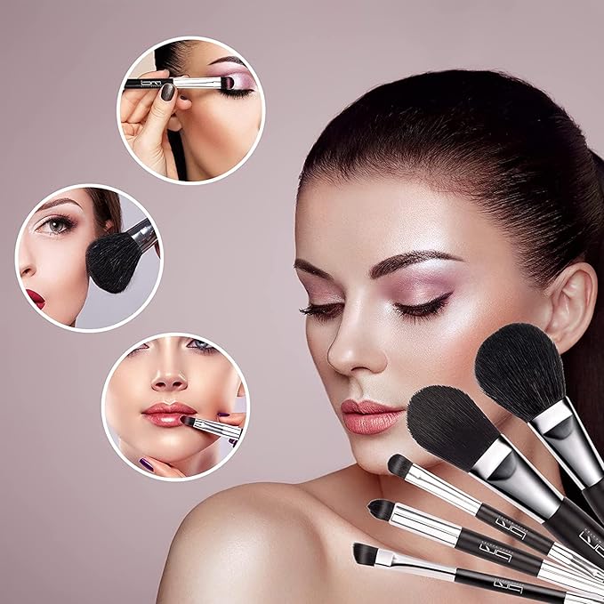 Travel Makeup Brushes Set w/Pouch, 5PCS Double Ended Portable Mini Cosmetic Brushes Kit for Foundation, Eyeshadow, Lip, Blush Make Up Brushes Professional(Black)-FemmiqueWomen