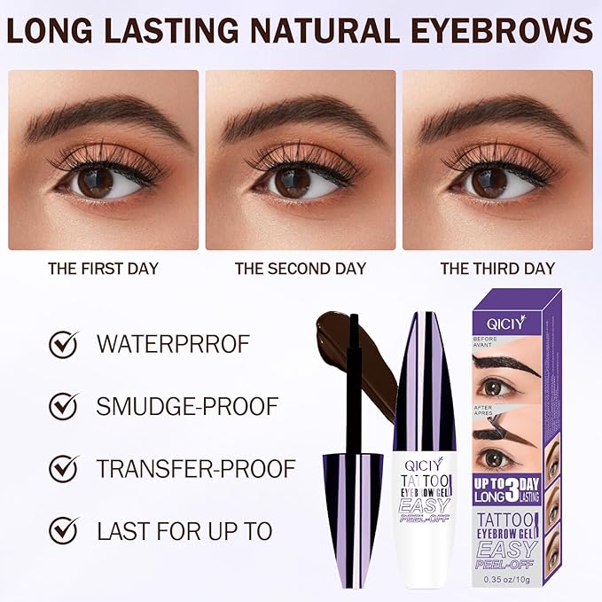 2025 New Tattoo Eyebrow Gel Easy Peel Off for Women, Upgrade Eyebrow Tattoo Peel Off, Transfer-proof Eyebrow Gels Waterproof for All Skin Types (Dark brown)-FemmiqueWomen