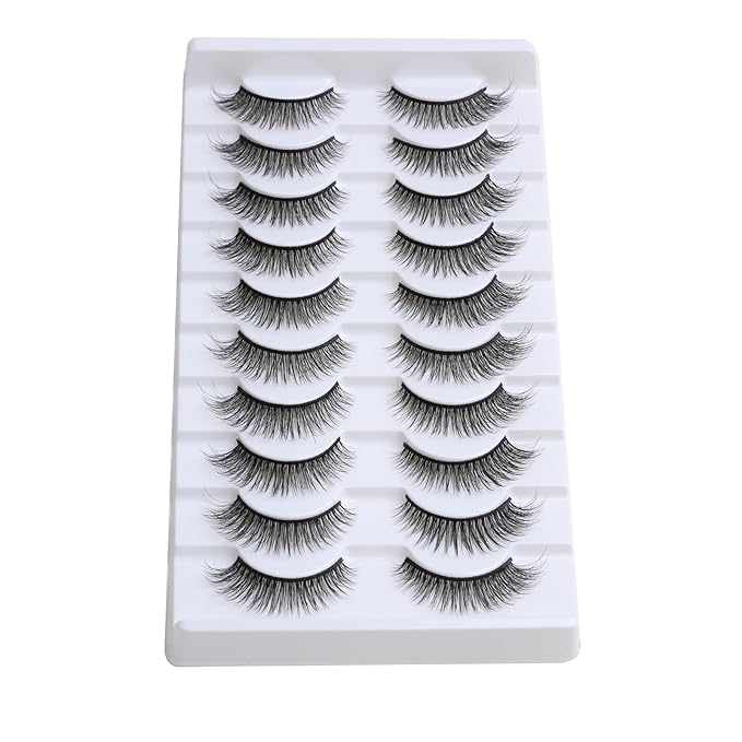 SUNWELL False Eyelashes 12mm Mink Lashes Natural Look Cat Eye Faux Mink Lashes 3D Fluffy Soft Luxury Volume Fake Eyelashes 10 Pairs Pack-FemmiqueWomen