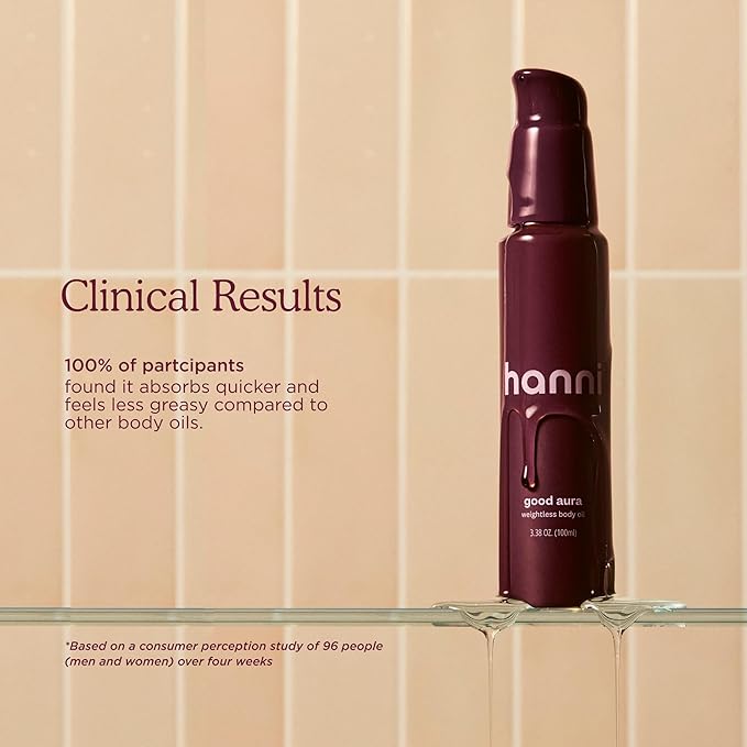 HANNI Good Aura Dry Body Oil, Lightweight After-Shower Moisturizer with Jojoba, Coconut, Baobab, and Buriti Oils, Non-Greasy Skincare for Soft Skin, 100 mL / 3.38 oz-FemmiqueWomen