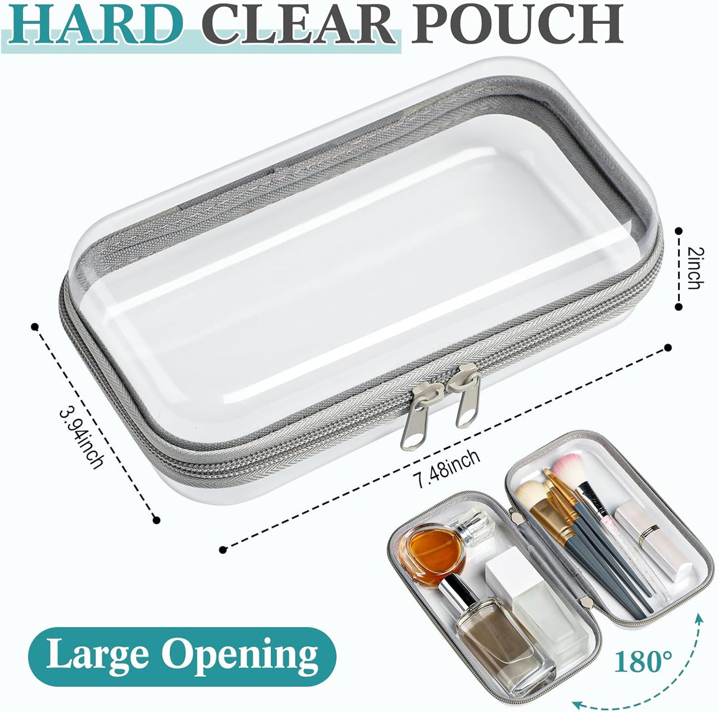 Sanwuta 6 Pcs Clear Hard Zipper Case Pencil Pouches Hard Plastic Zipper Pouches Makeup Bag Transparent Cases for Snacks Plastic Storage Organizer Box for Travel(Gray,7.48 x 3.94 x 2 Inch)-FemmiqueWomen