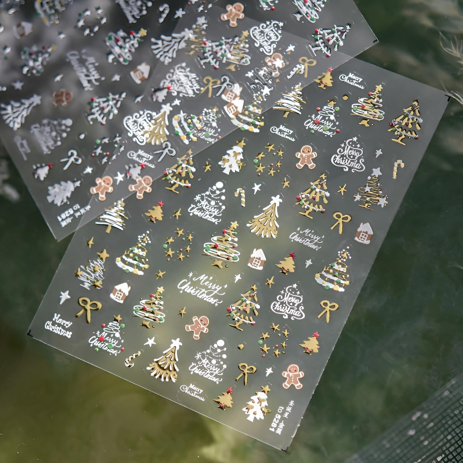 2 Sheets Christmas Nail Art Stickers 5D Embossed Nail Decals Silver Gold Star Bow Gingerbread Man Christmas Tree Nail Stickers Christmas Nail Supplies for Women Girls DIY Manicure Decorations-FemmiqueWomen