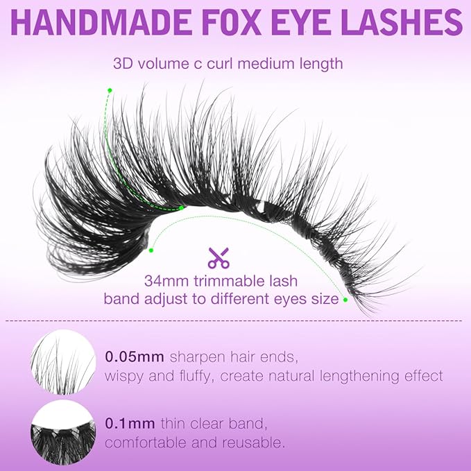 Lashes Clear Band Fox Eye Lashes 3D Volume Faux Mink Eyelashes Wispy False Eyelashes Strips 7 Pairs by Kiromiro-FemmiqueWomen