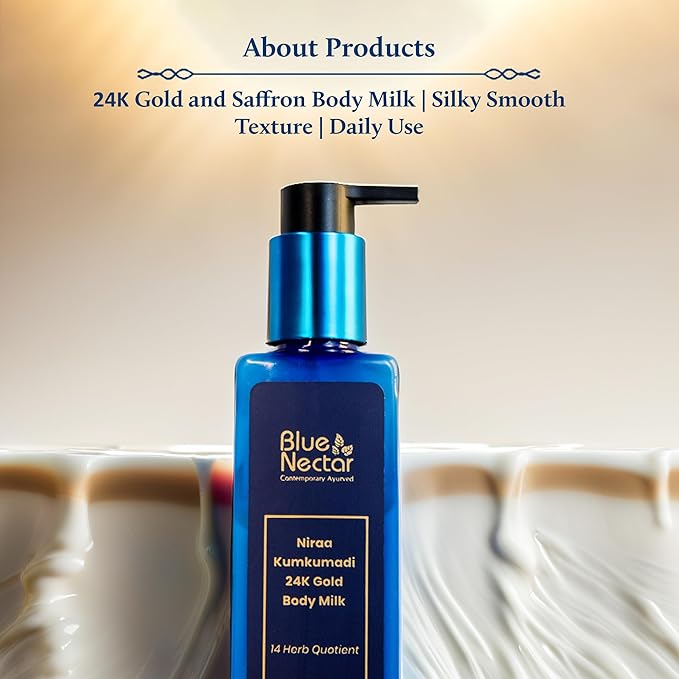 Blue Nectar 24K Carat Gold Body Milk for Women & Men | Body Lotion with Plant Based AHA & Niacinamide | Moisturizer for Body | All Skin Types (14 Herbs, 3.38 Fl Oz)-FemmiqueWomen