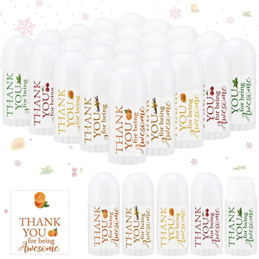 25 Pcs Mini Lip Balm Bulk 5 Assorted Flavors Thank You Lip Balm Employee Appreciation Gifts Dry Chapped Lip Care Products for Adults Coworkers Women Friend Wedding Bridal Shower Baby Shower-FemmiqueWomen