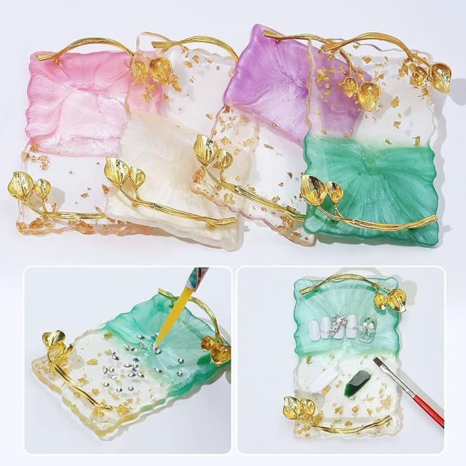 2023 Retro Nail Art Palette, Nail Painting Mixed Color Palette with Leaves Handle, Nail Holder Gel Color Makeup Display Board Pallet (Green)-FemmiqueWomen