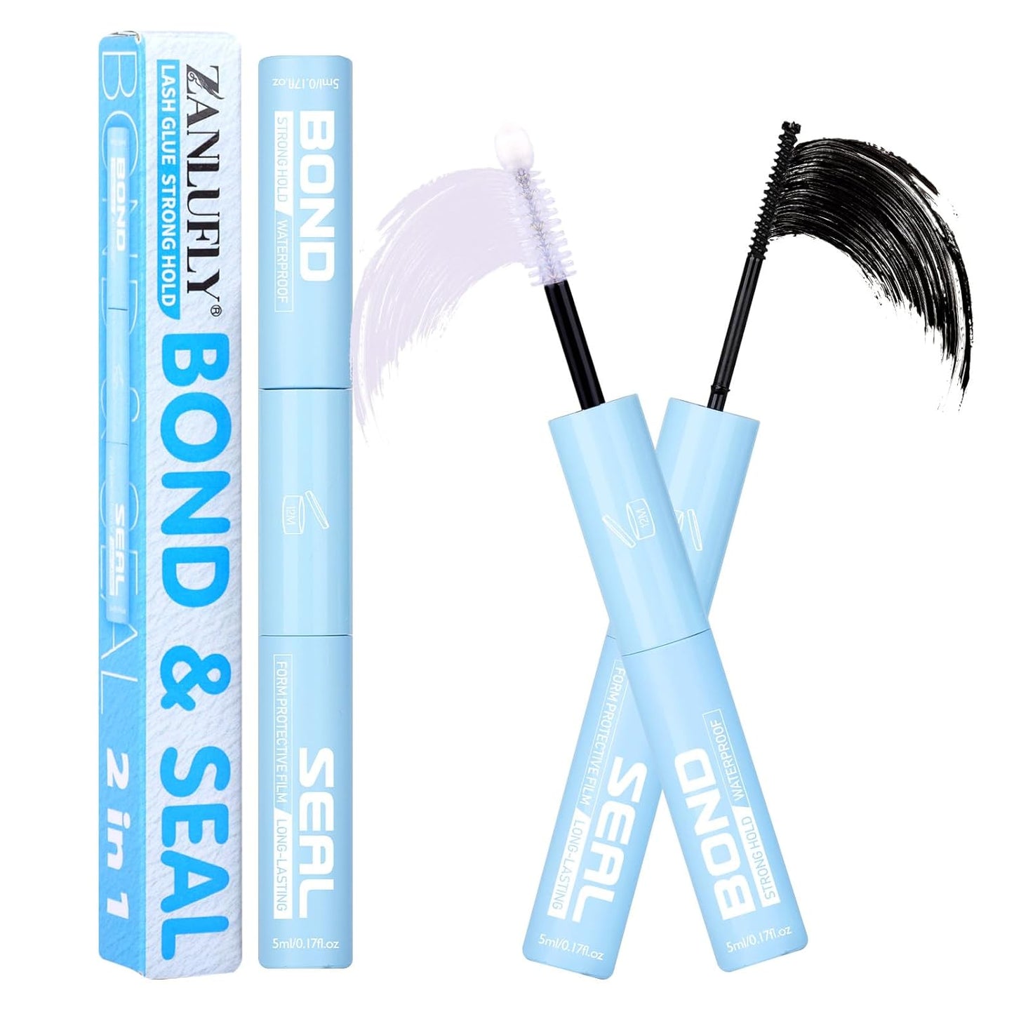 Lash Glue 2 in 1 Lashes Bond and Seal Waterproof Eyelash Glues Strong Hold Eyelash Adhesives Long Lasting Lash Cluster Glue for Eyelashes Extensions DIY at Home by ZANLUFLY-FemmiqueWomen