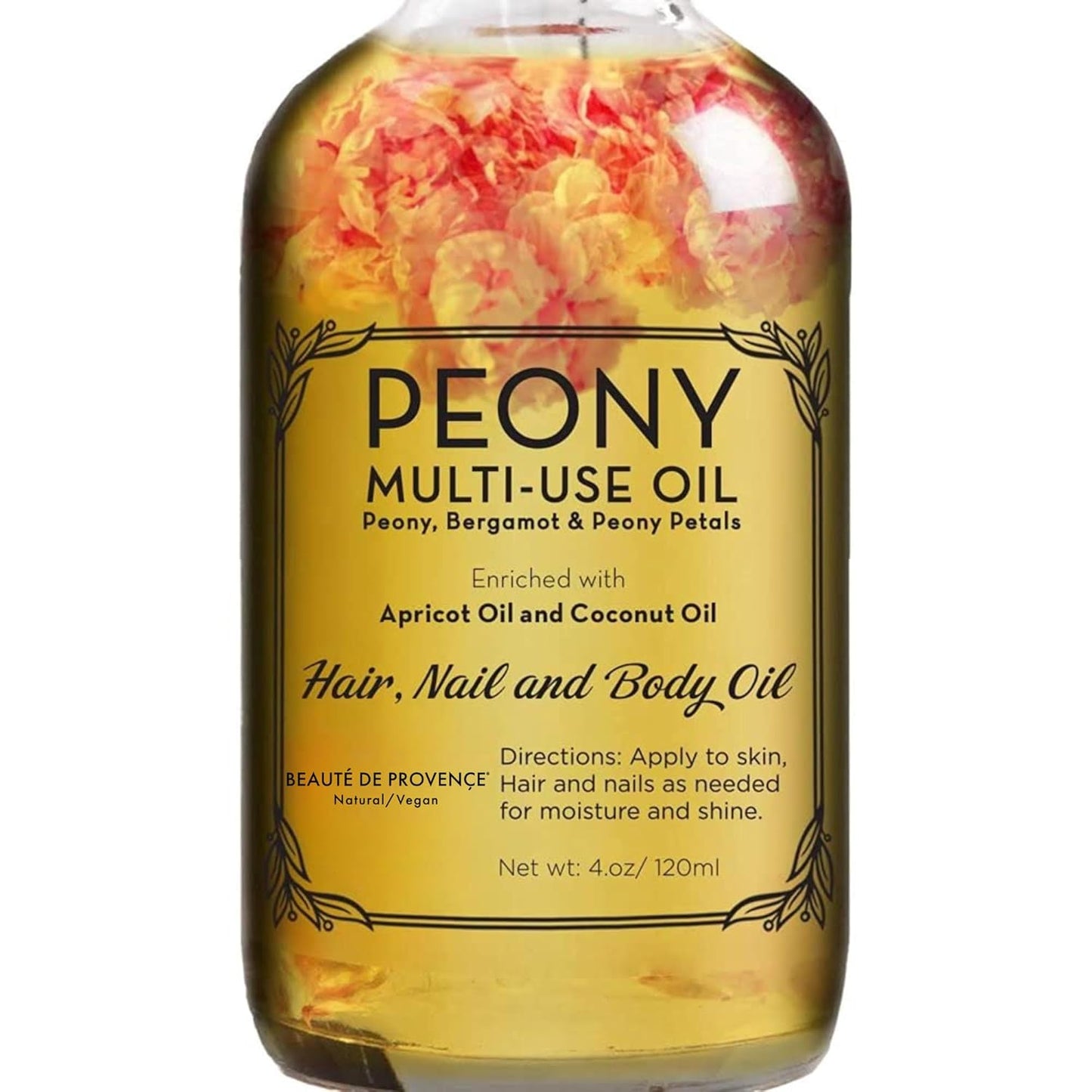 Peony Multi-Use Oil for Face, Body and Hair - Organic Blend of Apricot, Vitamin E Sweet Almond Oil for Dry Skin, Rose Petals & Bergamot Essential Oil - 4 Fl Oz-FemmiqueWomen
