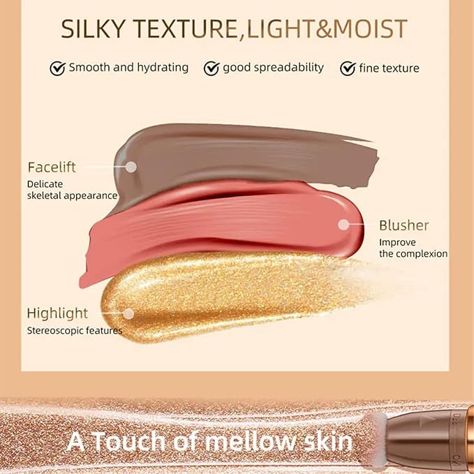 3Pcs Contour Beauty Wand,Liquid Face Concealer Contouring with Cushion Applicator,Liquid Blush Shading Bronzer Stick Natural Matte Finish, Lightweight Blendable Super Silky Cream Contour Stick Makeup-FemmiqueWomen