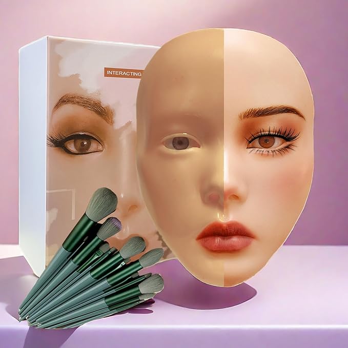 3D Makeup Practice Face, XIJIEMAO Mannequin Head For Makeup, Reusable Silicone Full Makeup Mannequin Head With Stand And Brush Set, Eye Shadow Makeup Face Board, Emerging Makeup Artist, Girl'S Gift-FemmiqueWomen