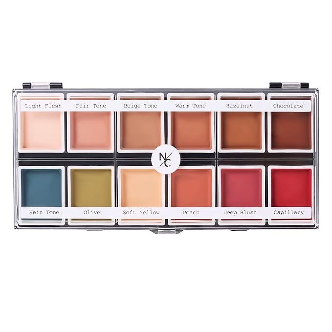 12-Color Flesh Tone Alcohol-Activated Palette, Tattoo Cover, Highly Pigmented Professional SFX Makeup for Film, Theatre, TV-FemmiqueWomen