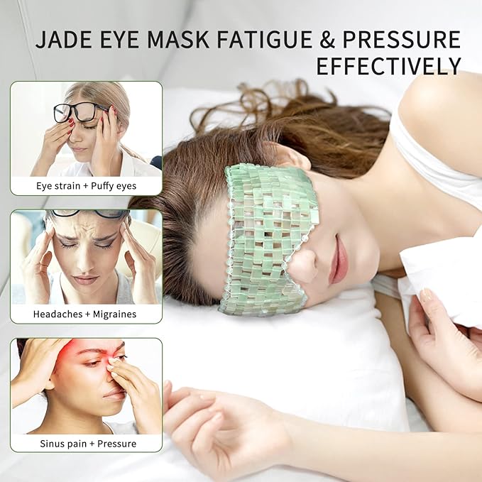 Jade Eye Mask, gemshan 2 Pcs Stone Eye Mask Hot or Cold Use, Green Jade Facial Eye Sleeping Mask-FemmiqueWomen