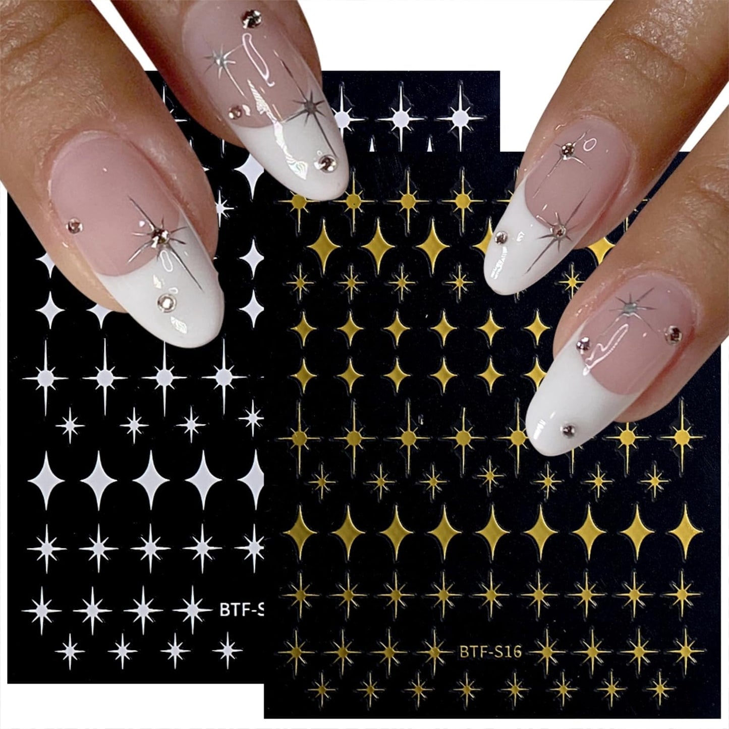 3D Self-Adhesive Star Nail Art Stickers - 12 Sheets Silver Gold Black White Decals for Acrylic Nails - Nail Design Supplies for Women Girls-FemmiqueWomen