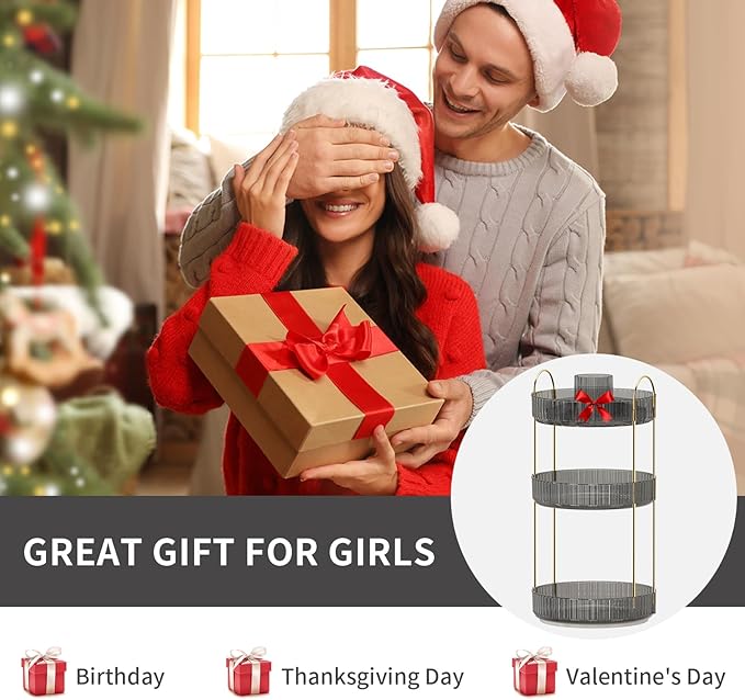 360° Rotating Makeup Organizer, Large-Capacity Skincare Make Up Storage 3 Tier Perfume Organizers Cosmetic Dresser Organizer with Makeup Brush Holder, Fits Bedroom, Bathroom, Vanity Shelf Countertop-FemmiqueWomen