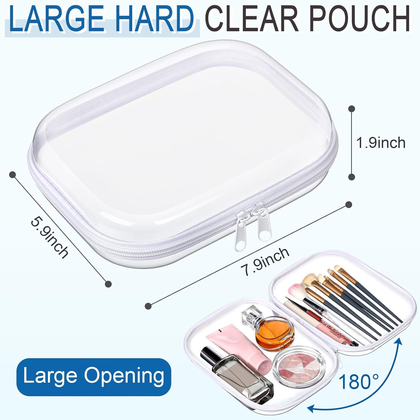 Sanwuta 6 Pcs Clear Hard Zipper Case Pencil Pouches Hard Plastic Zipper Pouches Makeup Bag Transparent Cases for Snacks Plastic Storage Organizer Box for Travel-FemmiqueWomen