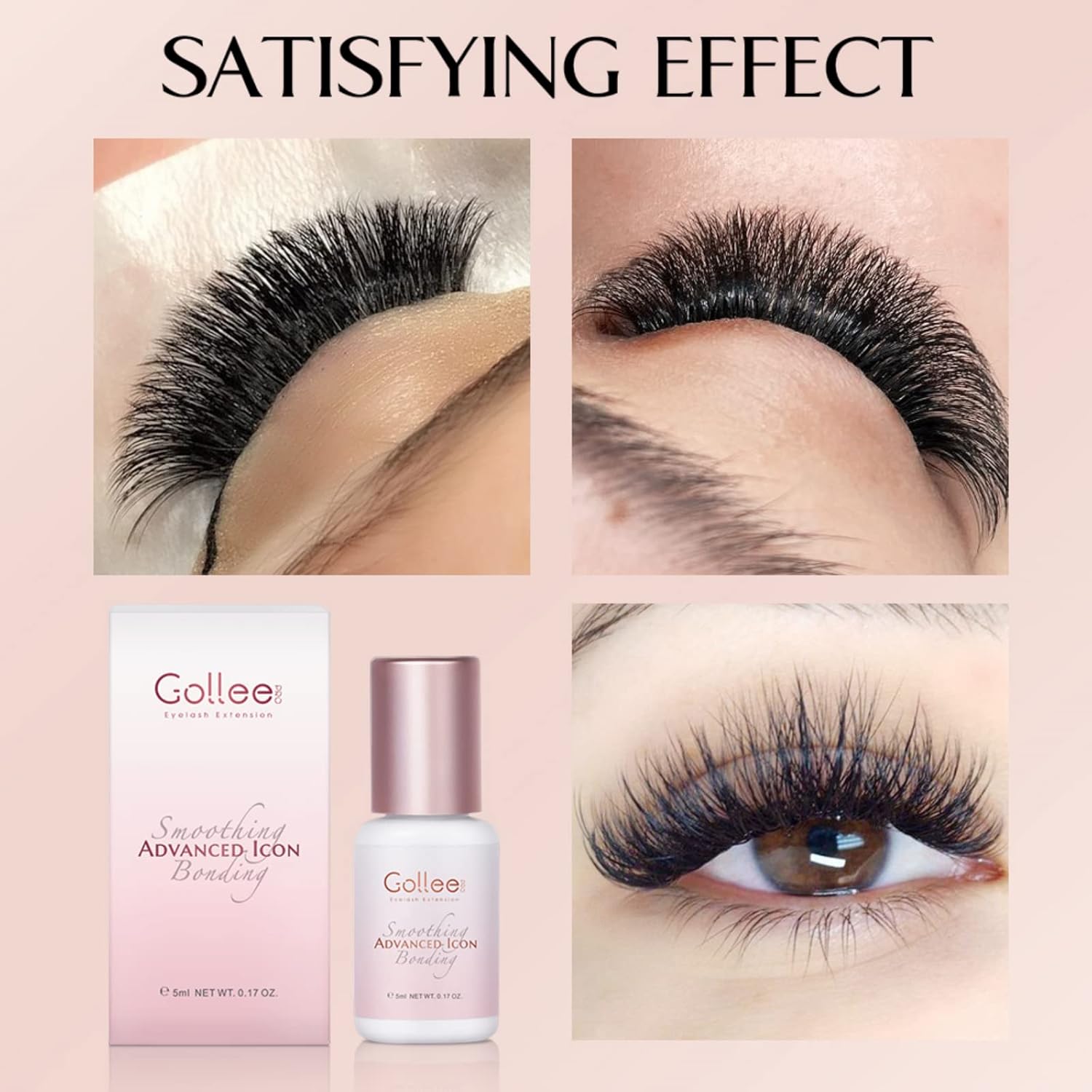 Transparent Lash Glue for Eyelash Extensions - 1-2 Sec Fast Drying/Retention 7 Weeks / (0.17fl.oz / 5ml) Maximum Bonding Clear Pink Eyelash Glue - Professional USE ONLY-FemmiqueWomen