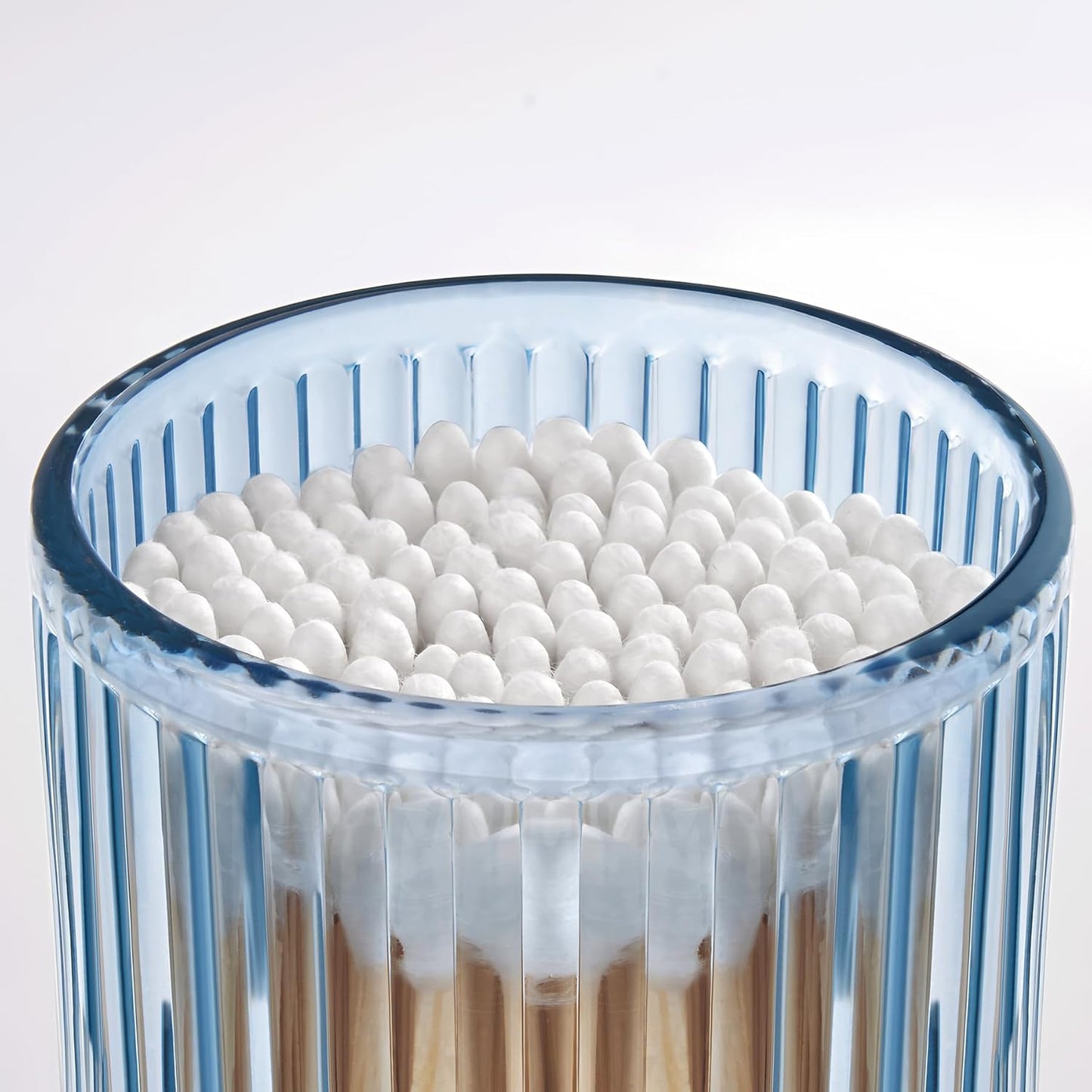 2 Pack Qtip Holders for Bathroom, Clear Glass Apothecary Jars with Lids,Vintage Bathroom Canisters for Cotton Balls,Swabs,Floss Picks,Hair Ties,Vanity Organizer and Storage Decor (Blue)-FemmiqueWomen