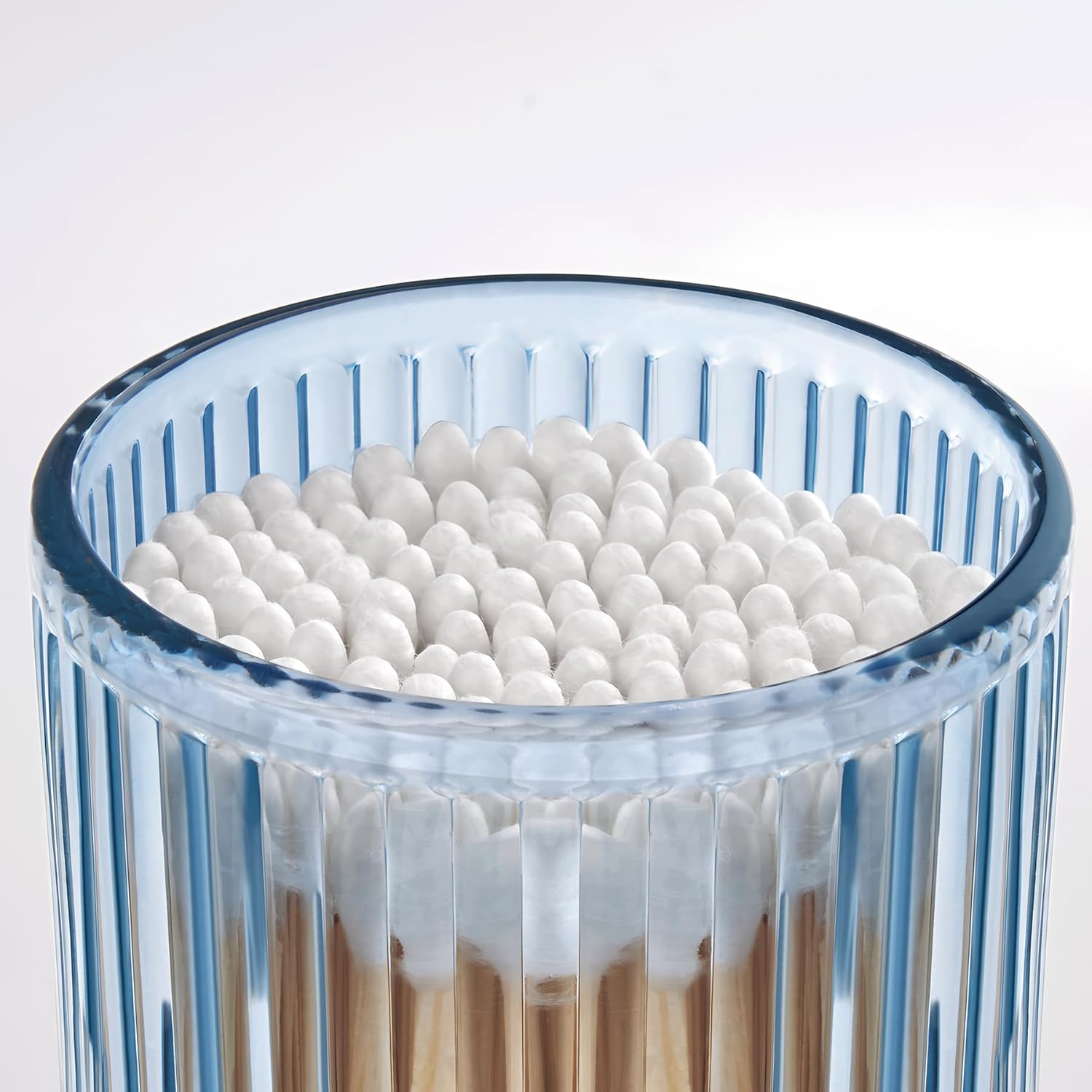 2 Pack Qtip Holders for Bathroom, Clear Glass Apothecary Jars with Lids,Vintage Bathroom Canisters for Cotton Balls,Swabs,Floss Picks,Hair Ties,Vanity Organizer and Storage Decor (Blue)-FemmiqueWomen