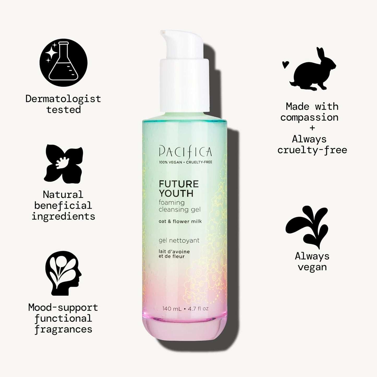 Pacifica Future Youth Foaming Face Wash - Hydrating Anti-Aging Cleansing Gel, Dermatologist Tested Gentle Facial Cleanser, Alcohol-Free Vegan Formula for All Skin Types Clean Beauty Cruelty-Free 4.7oz-FemmiqueWomen