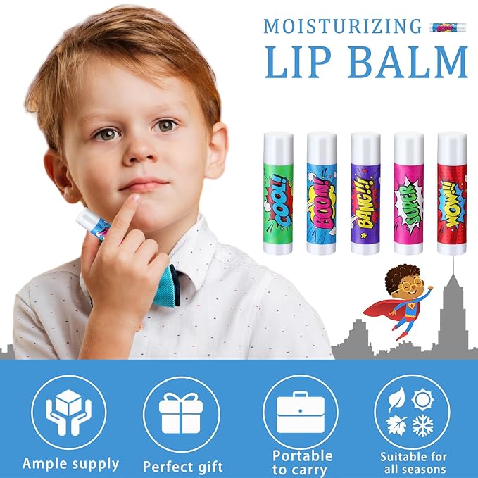 100 Pcs Hero Party Favors Lip Balms Bulk for Kids Birthday Party Moisturizing Lip Balm for Hero Themed Celebration Gifts Lip Care Products for Classroom Rewards Favor Party Supplies-FemmiqueWomen