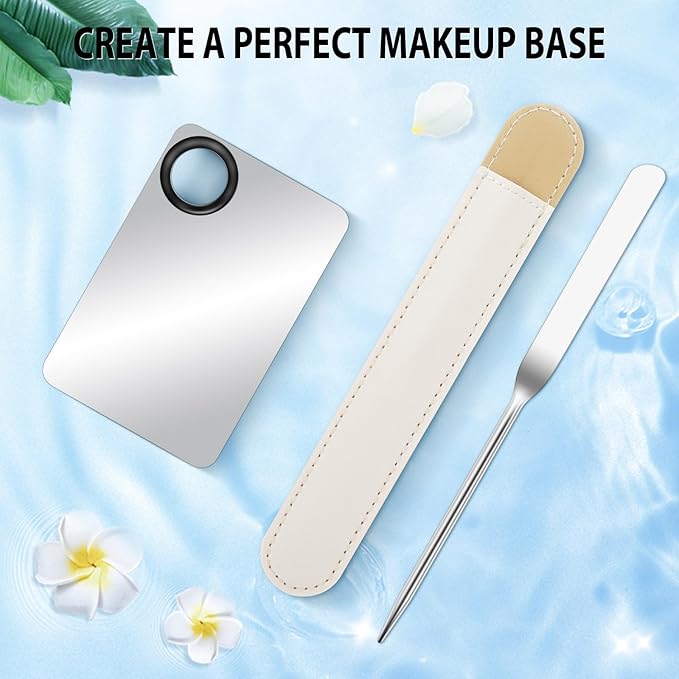 2 in-1 Set Make up Mixing Palette, Foundation Mixing Palette Stainless Steel Makeup Palette with Makeup Spatula for Professional Cosmetic Artist Make up Palette for Mixing Foundation Nail-Art-FemmiqueWomen