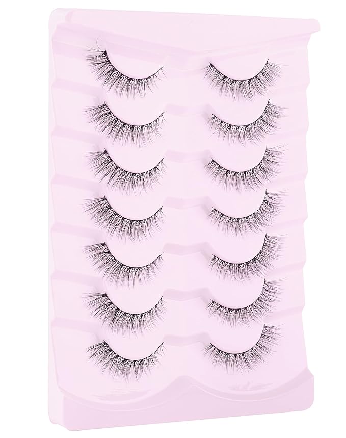 Lashes Natural Cat Eye Lashes Wispy Lashes 13mm False Lashes Wispy Lashes C Curl Strip Eyelashes Thin Cotton Band Soft Fake Eyelashes False Lashes Pack 7 Pairs-FemmiqueWomen