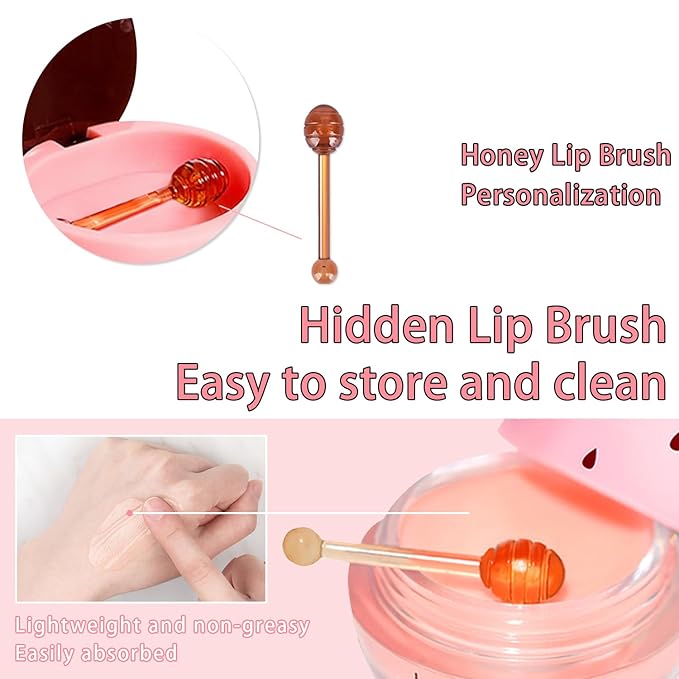 3 Pcs Bee Lip Balm Honey Pot, Honey Strawberry Apple Lip Mask Overnight, Moisturizing Lip Sleeping Mask, Hydrate Repair Prevent Dry Cracked Lip Exfoliator Lip Care (Honey+Strawberry+Apple Lime)-FemmiqueWomen