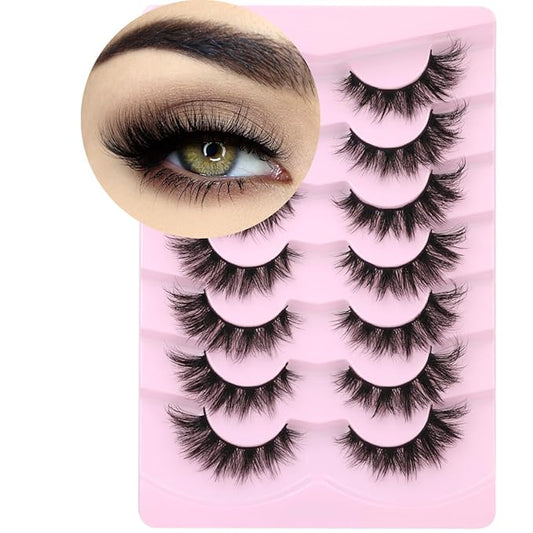 Mink Lashes False Eyelashes Wispy 3D Volume Cat Eye Faux Mink Eyelashes Natural Look 18mm Strip Eyelashes Pack 7 Pairs by Kiromiro-FemmiqueWomen